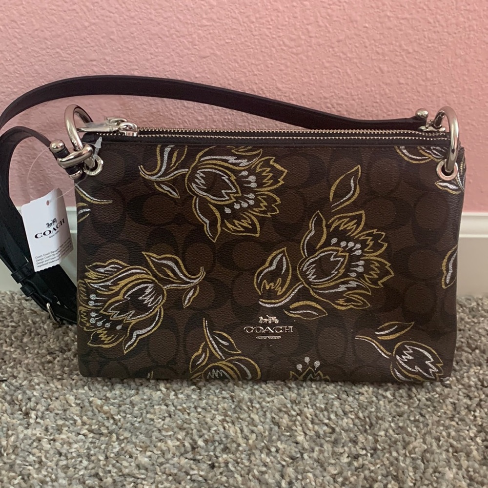 NWT Coach F77982 Chestnut Metallic Signature Tulip Mia Crossbody
